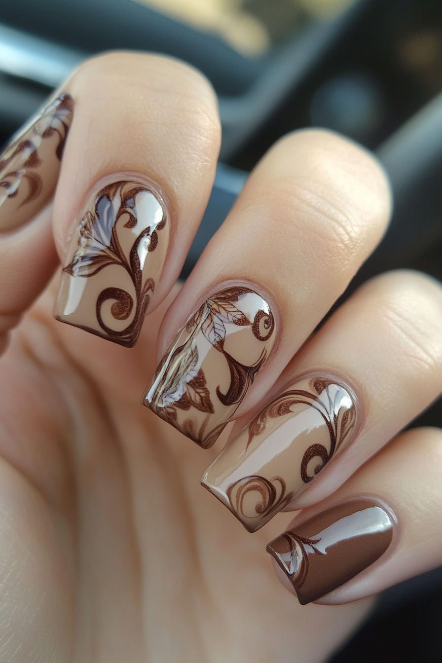 2. Cinnamon Swirl (Simple Fall Nail Design Ideas) - Simple Fall Nail Design Ideas