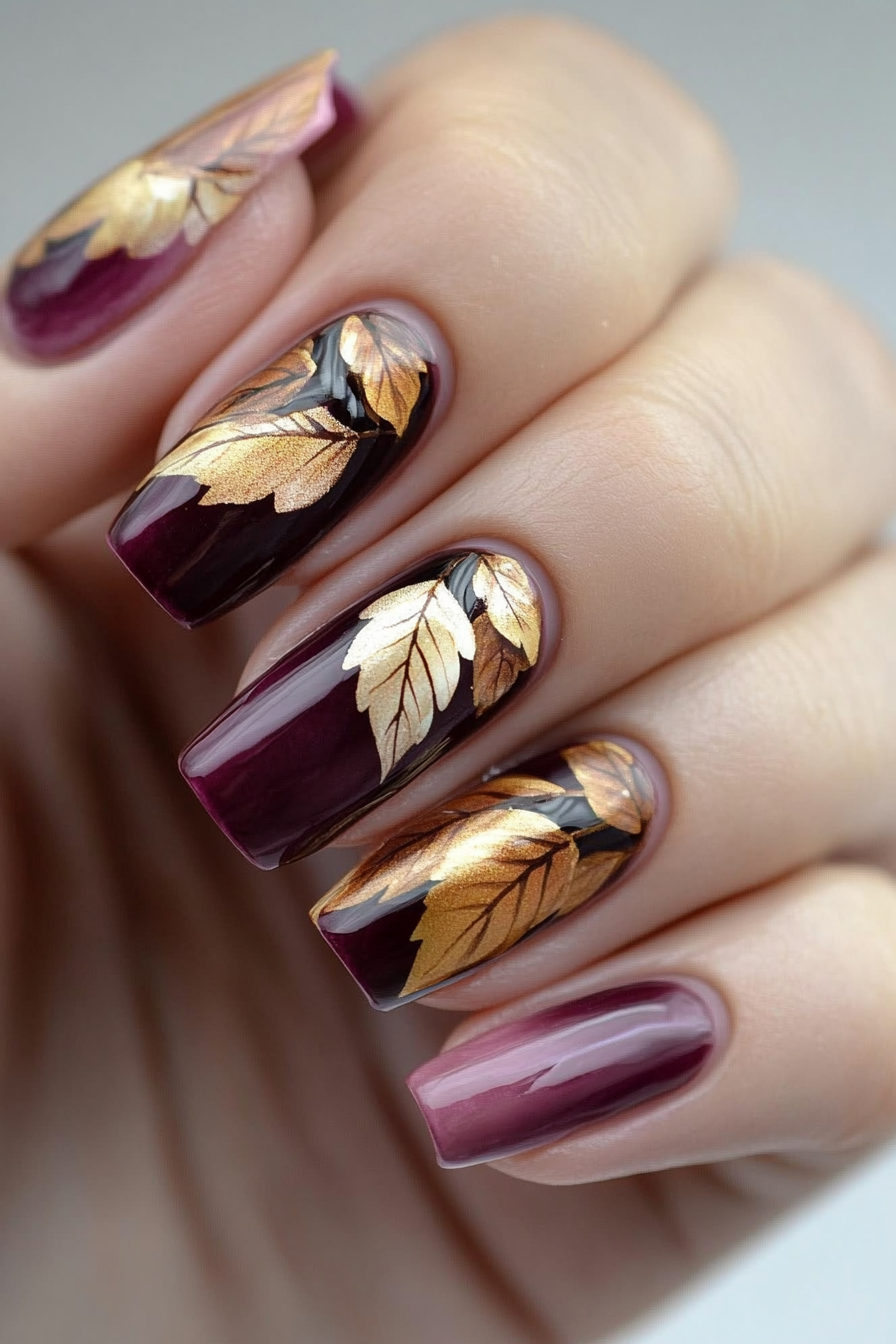 9. Falling Leaves (Simple Fall Nail Design Ideas) - Simple Fall Nail Design Ideas