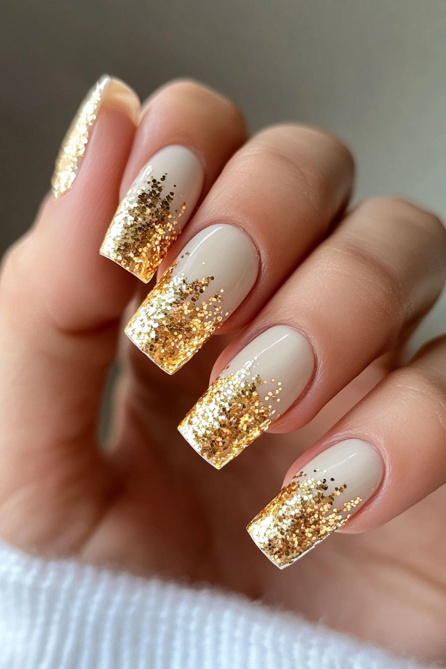 2. Gold Flake Fantasy (Sparkly Nail Design Ideas) - Sparkly Nail Design Ideas