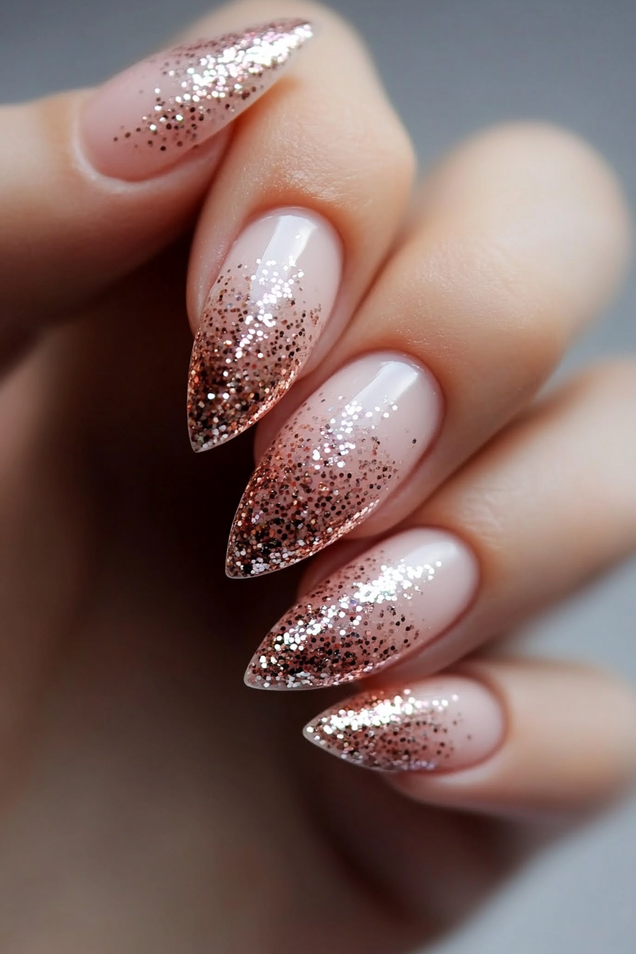 4. Rose Gold Glitter Tips (Sparkly Nail Design Ideas) - Sparkly Nail Design Ideas