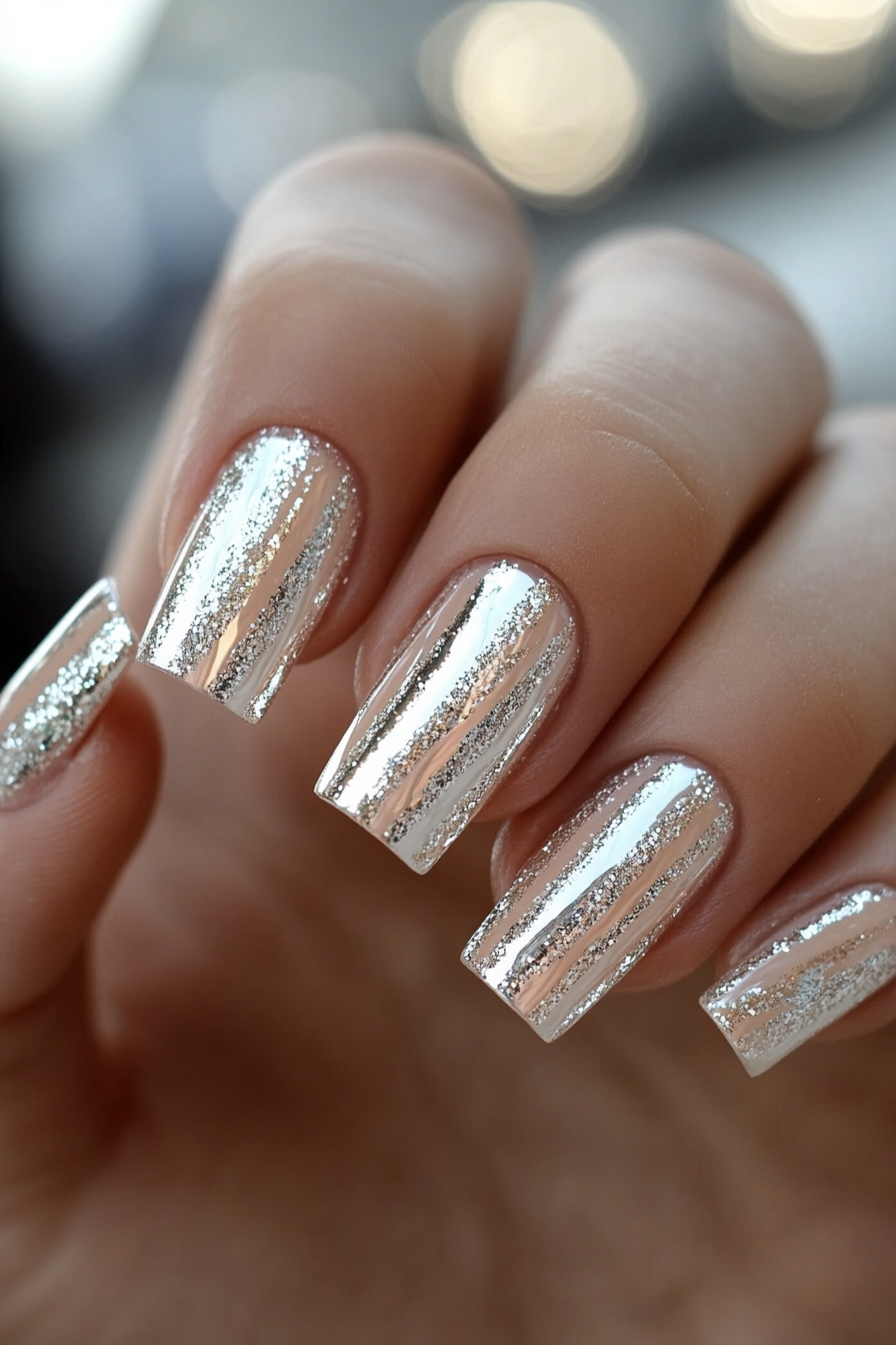 12. Silver Streaks (Sparkly Nail Design Ideas) - Sparkly Nail Design Ideas