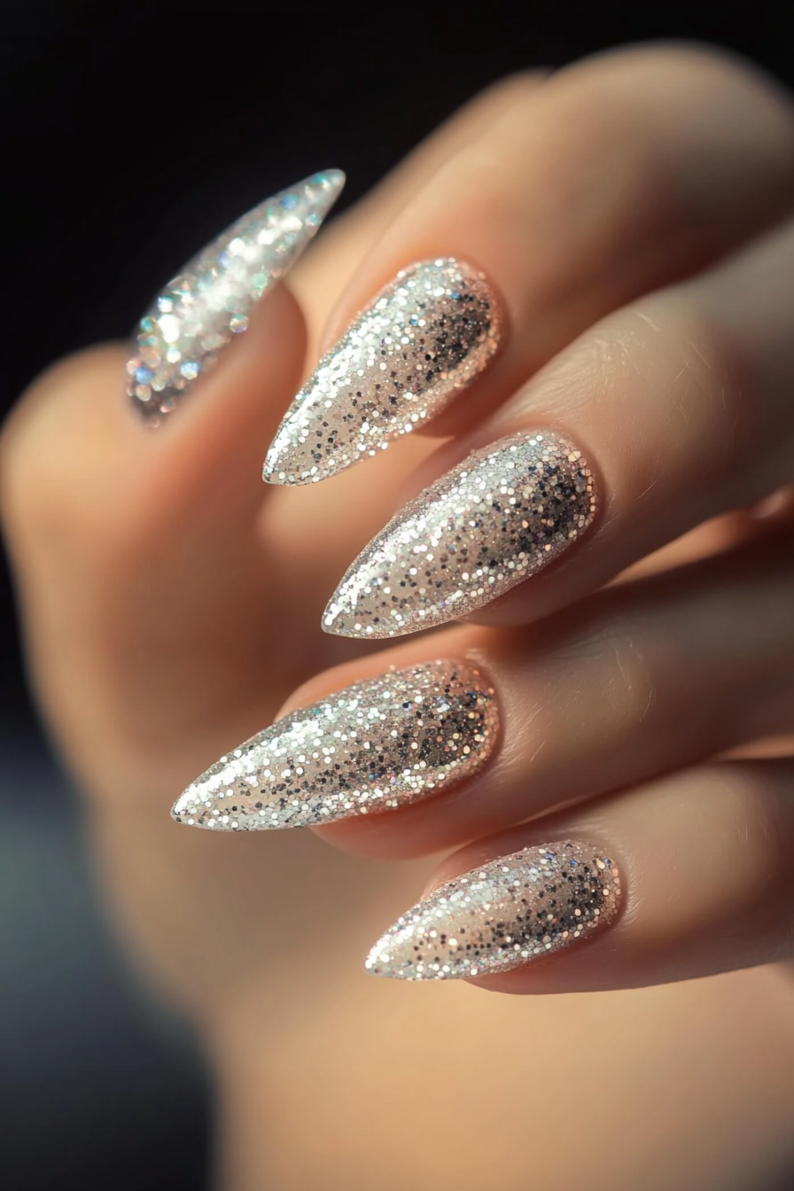 19. Platinum Shimmer (Sparkly Nail Design Ideas) - Sparkly Nail Design Ideas