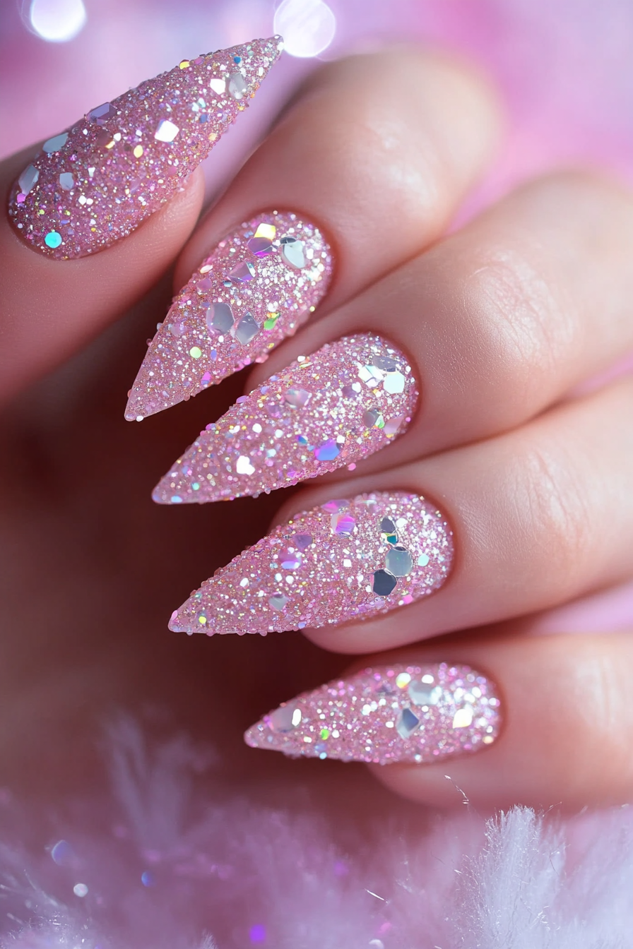 24. Pink Diamond Shine (Sparkly Nail Design Ideas) - Sparkly Nail Design Ideas
