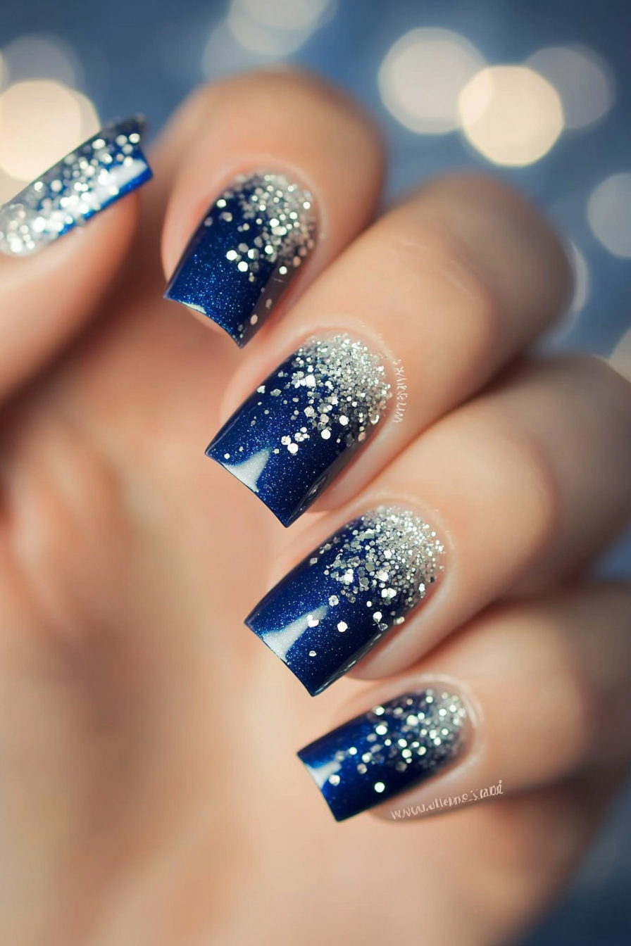 26. Cobalt Cascade (Sparkly Nail Design Ideas) - Sparkly Nail Design Ideas
