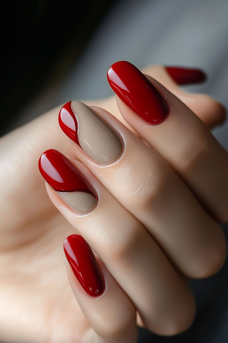 5. Classic Red Accent (Trendy Simple Nail Design Ideas) - Trendy Simple Nail Design Ideas