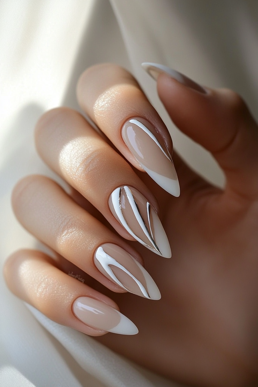 22. White Outline Design (Trendy Simple Nail Design Ideas) - Trendy Simple Nail Design Ideas