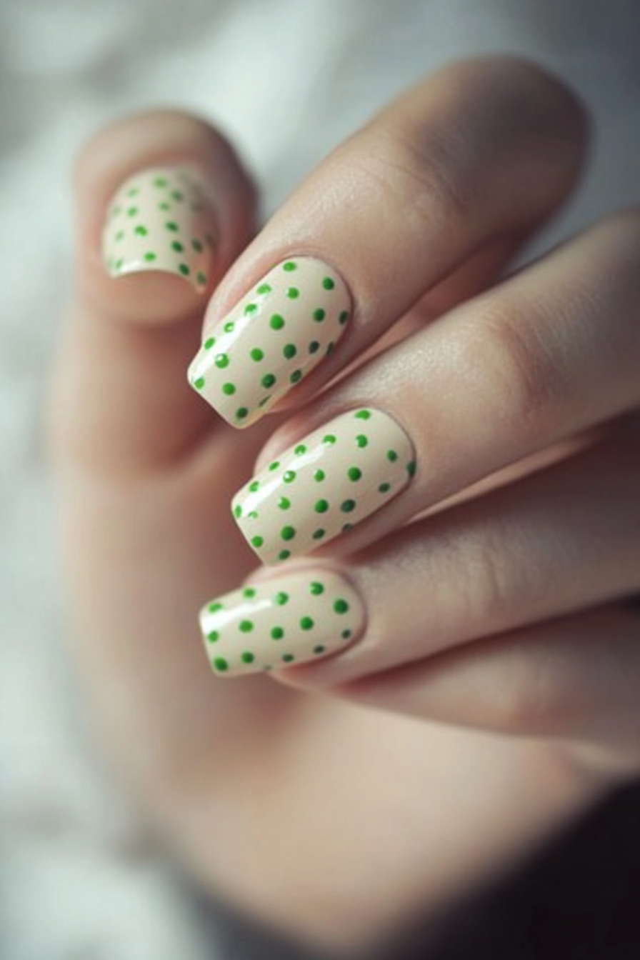 26. Soft Green Dots (Trendy Simple Nail Design Ideas) - Trendy Simple Nail Design Ideas