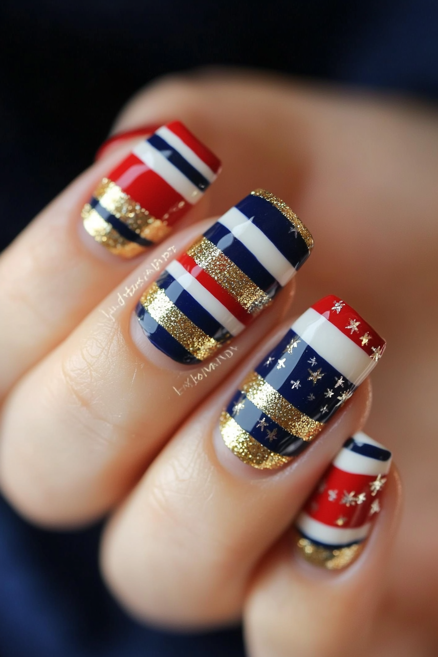 1. Patriotic Stripes (4Th Of July Nail Design Ideas) - 4Th Of July Nail Design Ideas