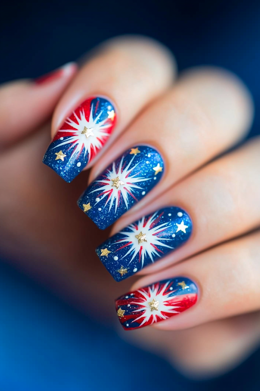 2. Firework Explosion (4Th Of July Nail Design Ideas) - 4Th Of July Nail Design Ideas