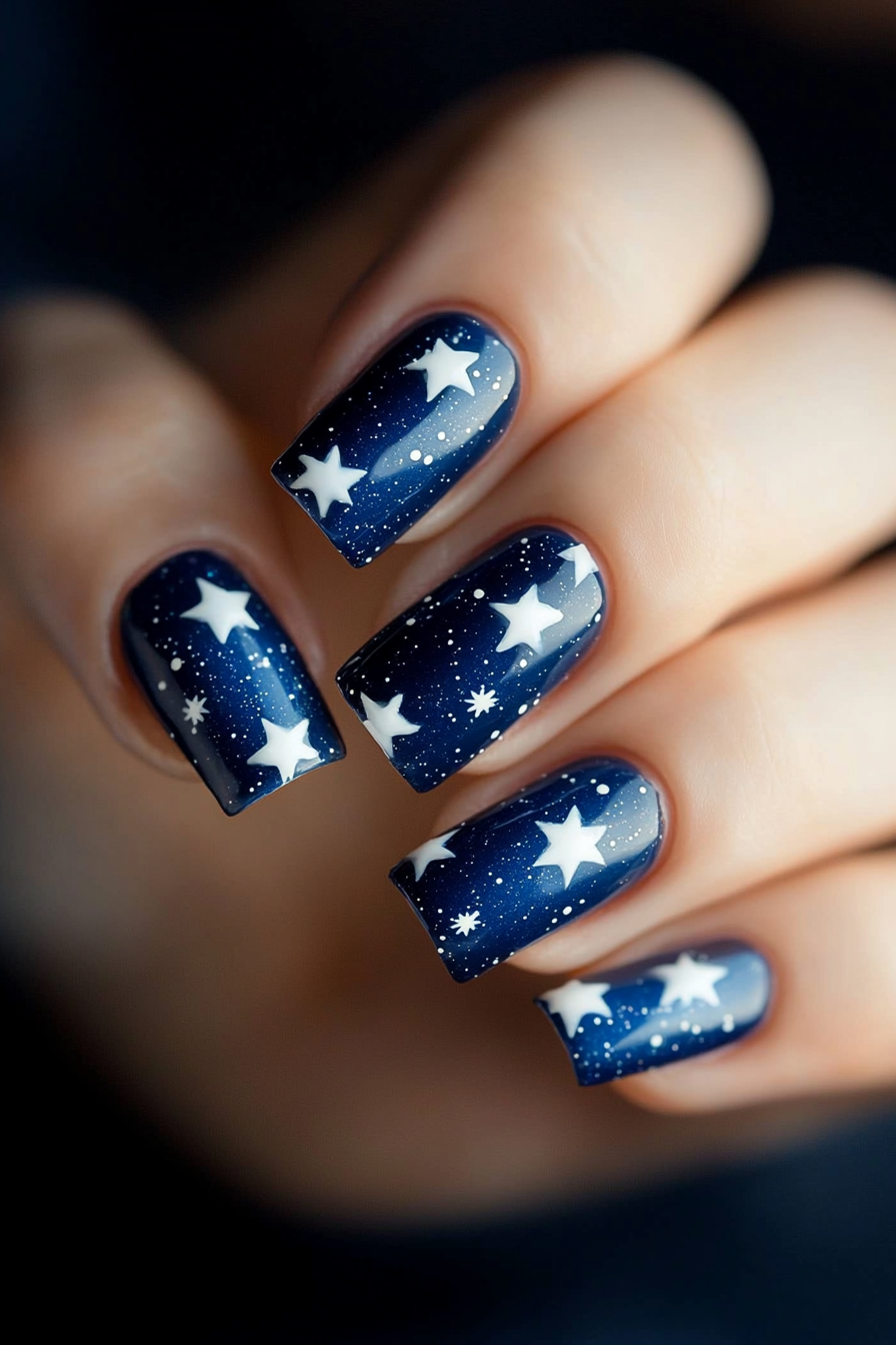 6. Starry Night (4Th Of July Nail Design Ideas) - 4Th Of July Nail Design Ideas