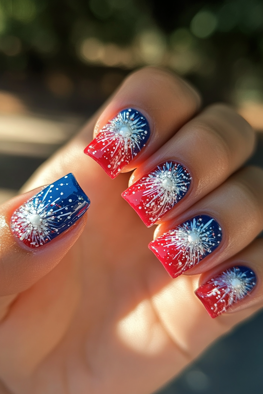 8. Firework French Tips (4Th Of July Nail Design Ideas) - 4Th Of July Nail Design Ideas