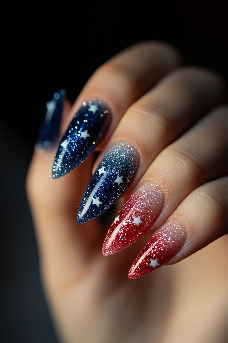 9. Glitter Gradient (4Th Of July Nail Design Ideas) - 4Th Of July Nail Design Ideas