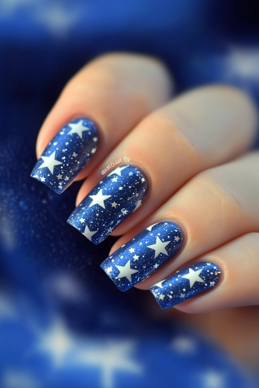 10. Stars in a Blue Sky (4Th Of July Nail Design Ideas) - 4Th Of July Nail Design Ideas