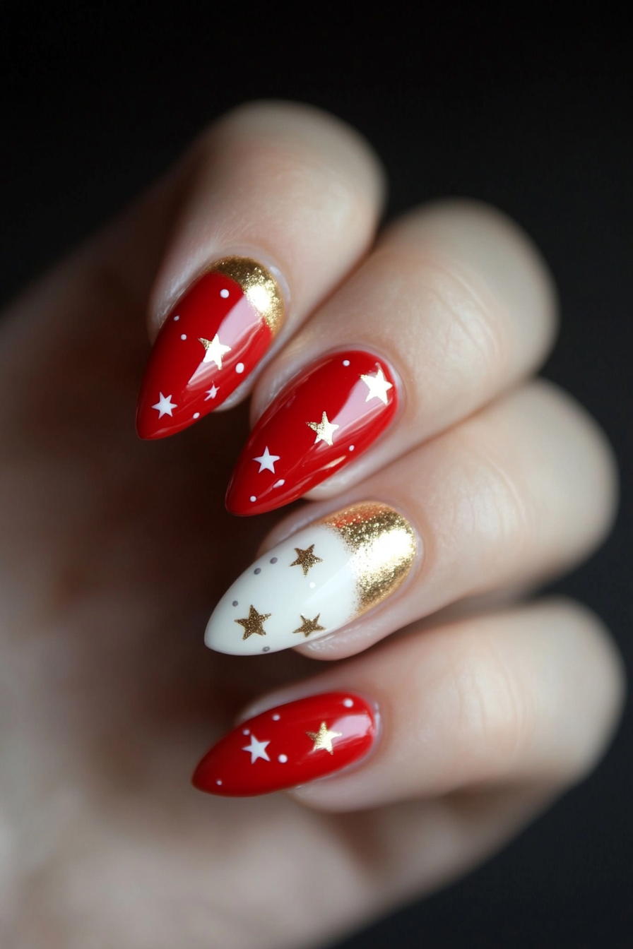 11. Red, White & Gold Tips (4Th Of July Nail Design Ideas) - 4Th Of July Nail Design Ideas