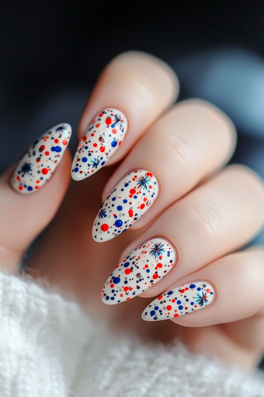 12. Firework Dots (4Th Of July Nail Design Ideas) - 4Th Of July Nail Design Ideas