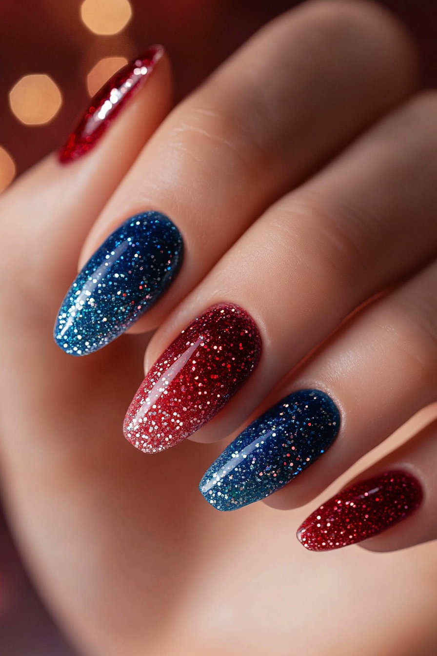 15. Glitter Accents (4Th Of July Nail Design Ideas) - 4Th Of July Nail Design Ideas