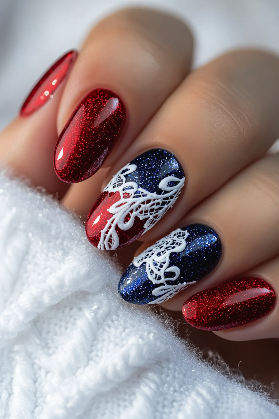 17. Red-White Lace (4Th Of July Nail Design Ideas) - 4Th Of July Nail Design Ideas