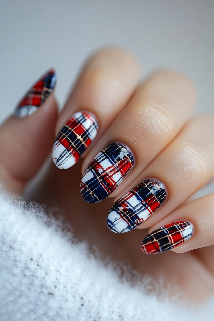 19. Patriotic Plaid (4Th Of July Nail Design Ideas) - 4Th Of July Nail Design Ideas
