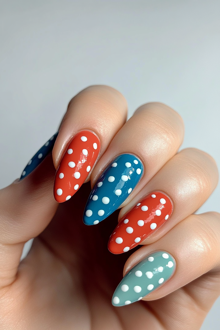 21. Polka Dot Party (4Th Of July Nail Design Ideas) - 4Th Of July Nail Design Ideas