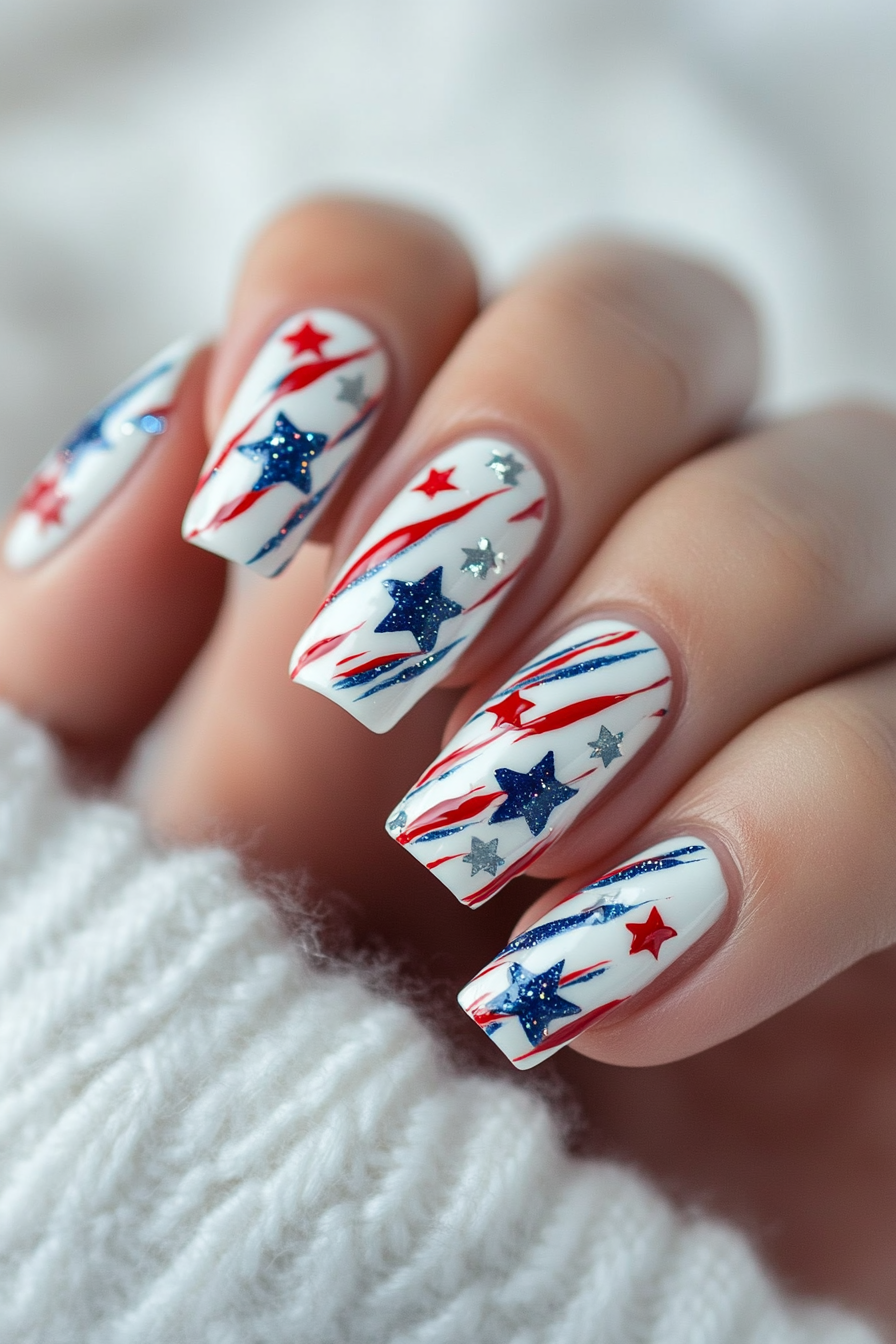 22. Streaked Stars (4Th Of July Nail Design Ideas) - 4Th Of July Nail Design Ideas