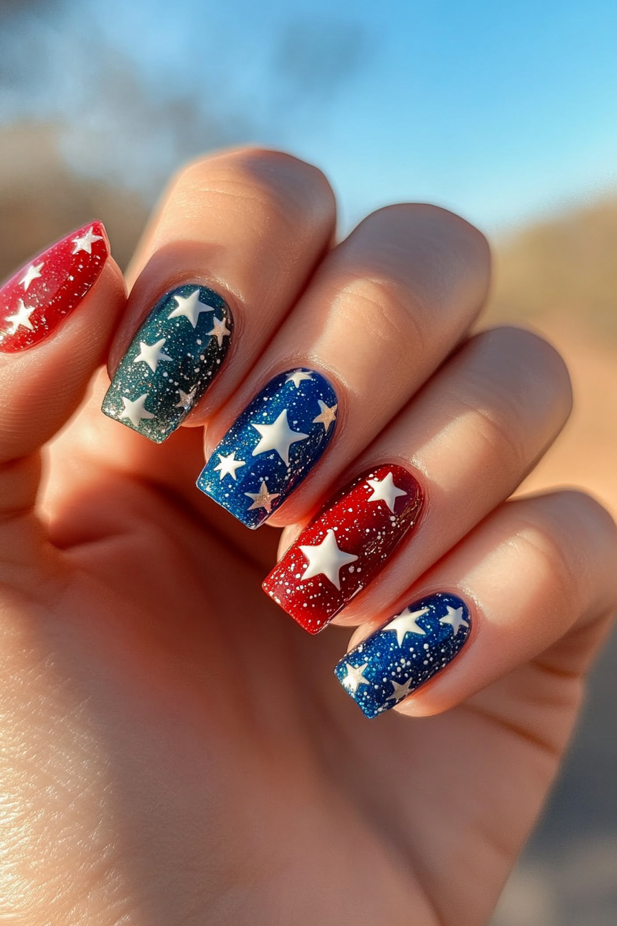 27. Pop of Stars (4Th Of July Nail Design Ideas) - 4Th Of July Nail Design Ideas