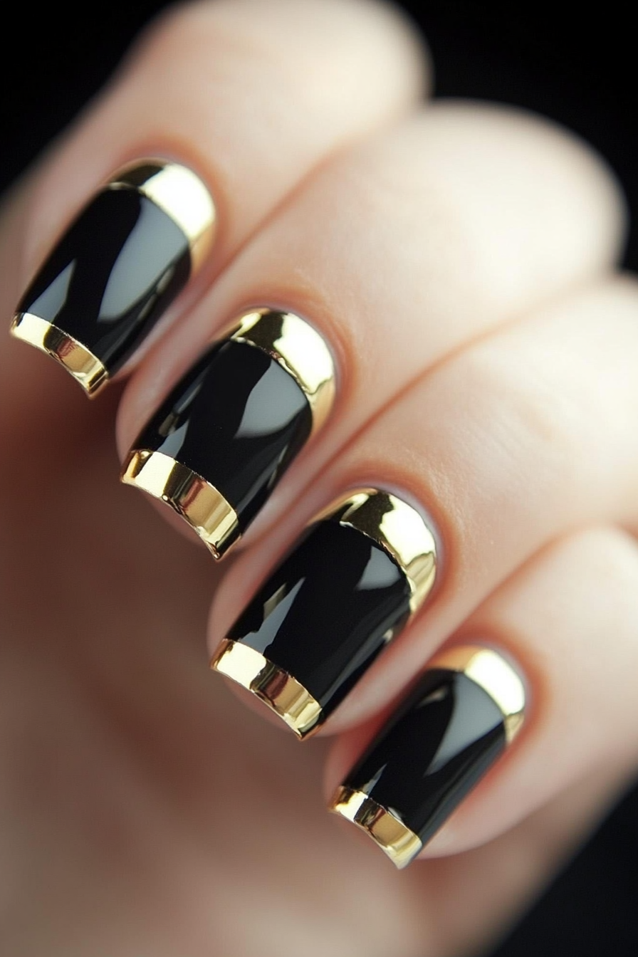 1. Gold Accent Tips (Black And Gold Nail Design Ideas) - Black And Gold Nail Design Ideas