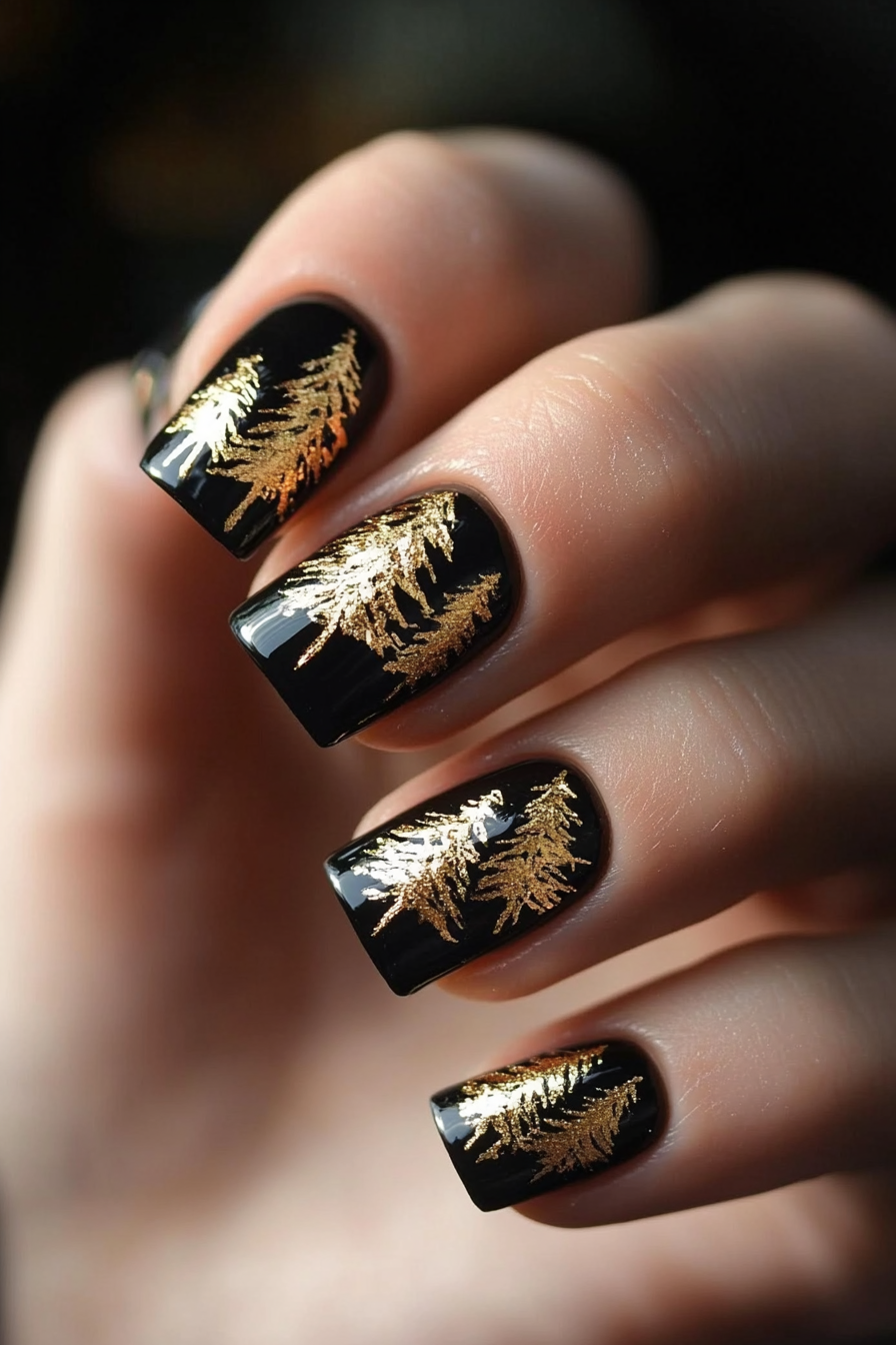 7. Gold Leaf Art (Black And Gold Nail Design Ideas) - Black And Gold Nail Design Ideas