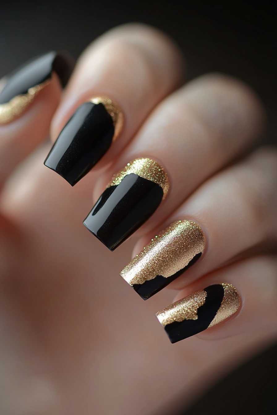8. Negative Space Design (Black And Gold Nail Design Ideas) - Black And Gold Nail Design Ideas