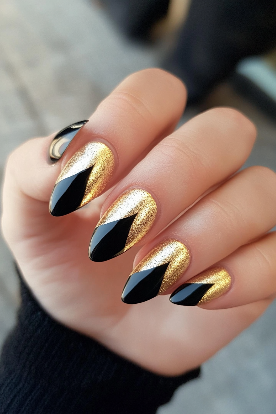 9. Matte Black and Gold Tips (Black And Gold Nail Design Ideas) - Black And Gold Nail Design Ideas