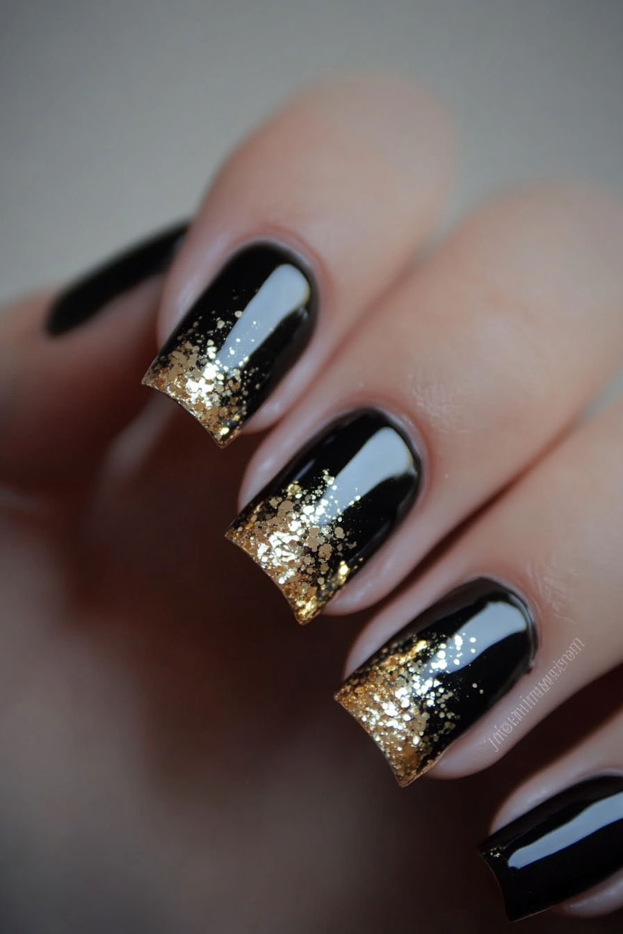 17. Gold Metallic Tips (Black And Gold Nail Design Ideas) - Black And Gold Nail Design Ideas