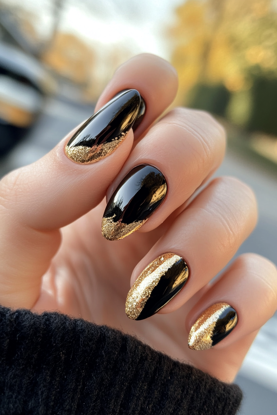 21. Gold French Tips (Black And Gold Nail Design Ideas) - Black And Gold Nail Design Ideas