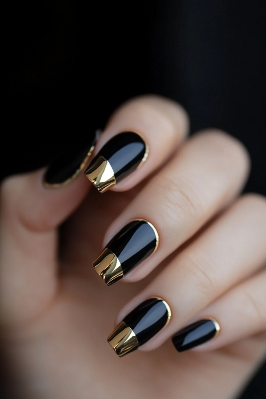 27. Bold Gold Outline (Black And Gold Nail Design Ideas) - Black And Gold Nail Design Ideas