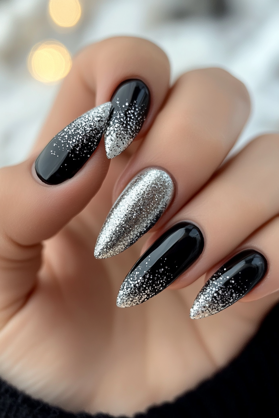 3. Silver Glitter Gradient (Black And Silver Nail Design Ideas) - Black And Silver Nail Design Ideas