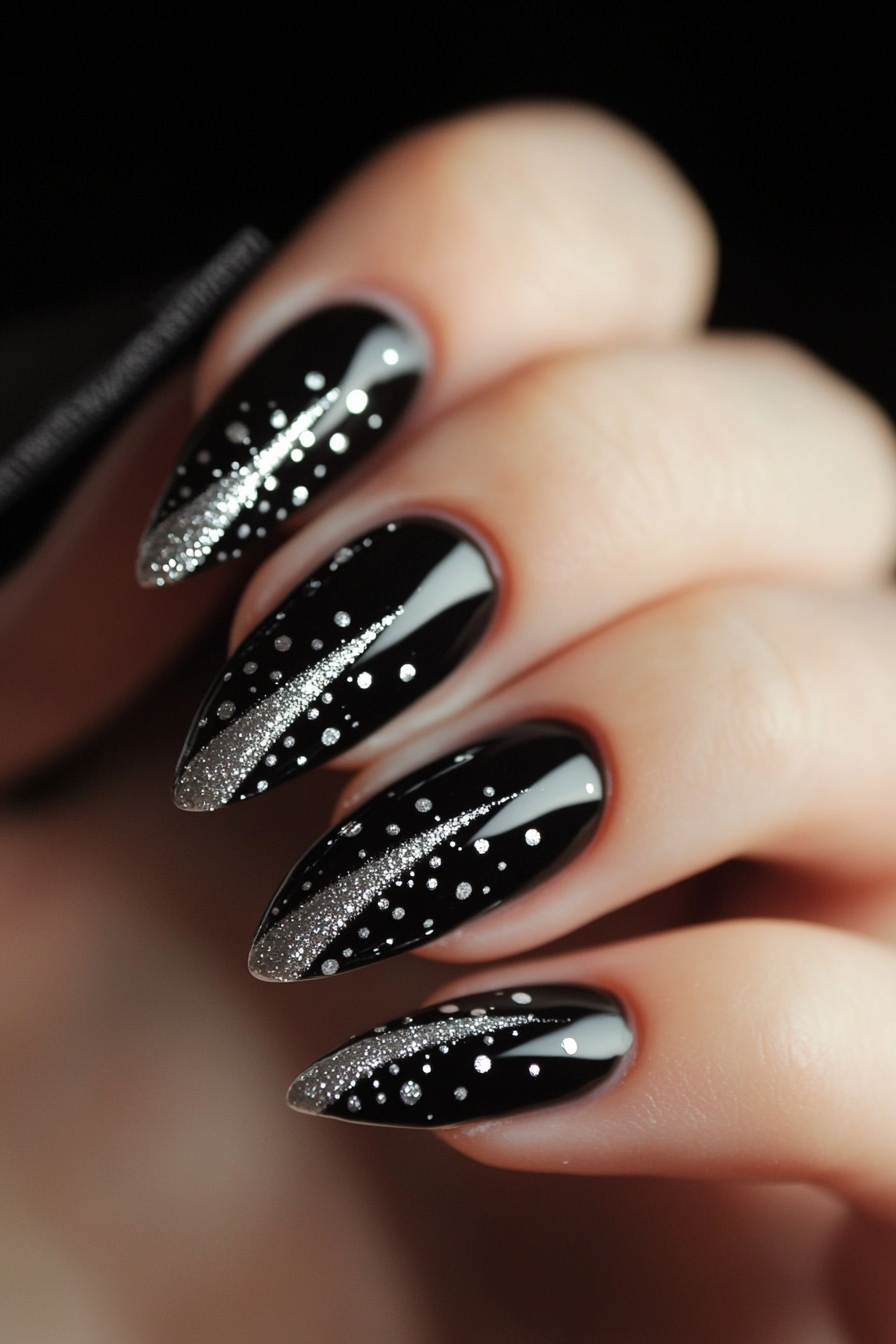 5. Polka Dot Perfection (Black And Silver Nail Design Ideas) - Black And Silver Nail Design Ideas