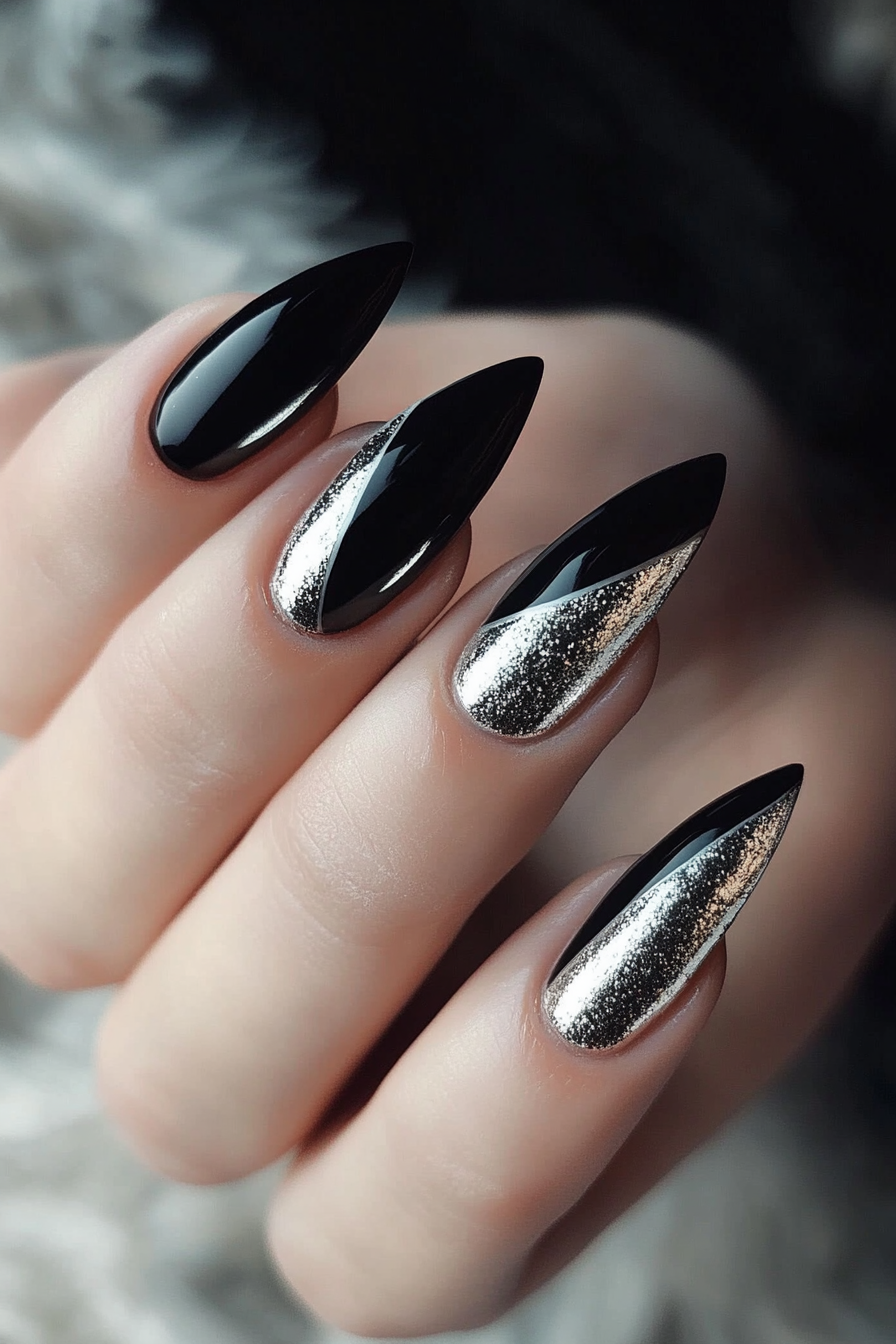 6. Silver Half-Moons (Black And Silver Nail Design Ideas) - Black And Silver Nail Design Ideas