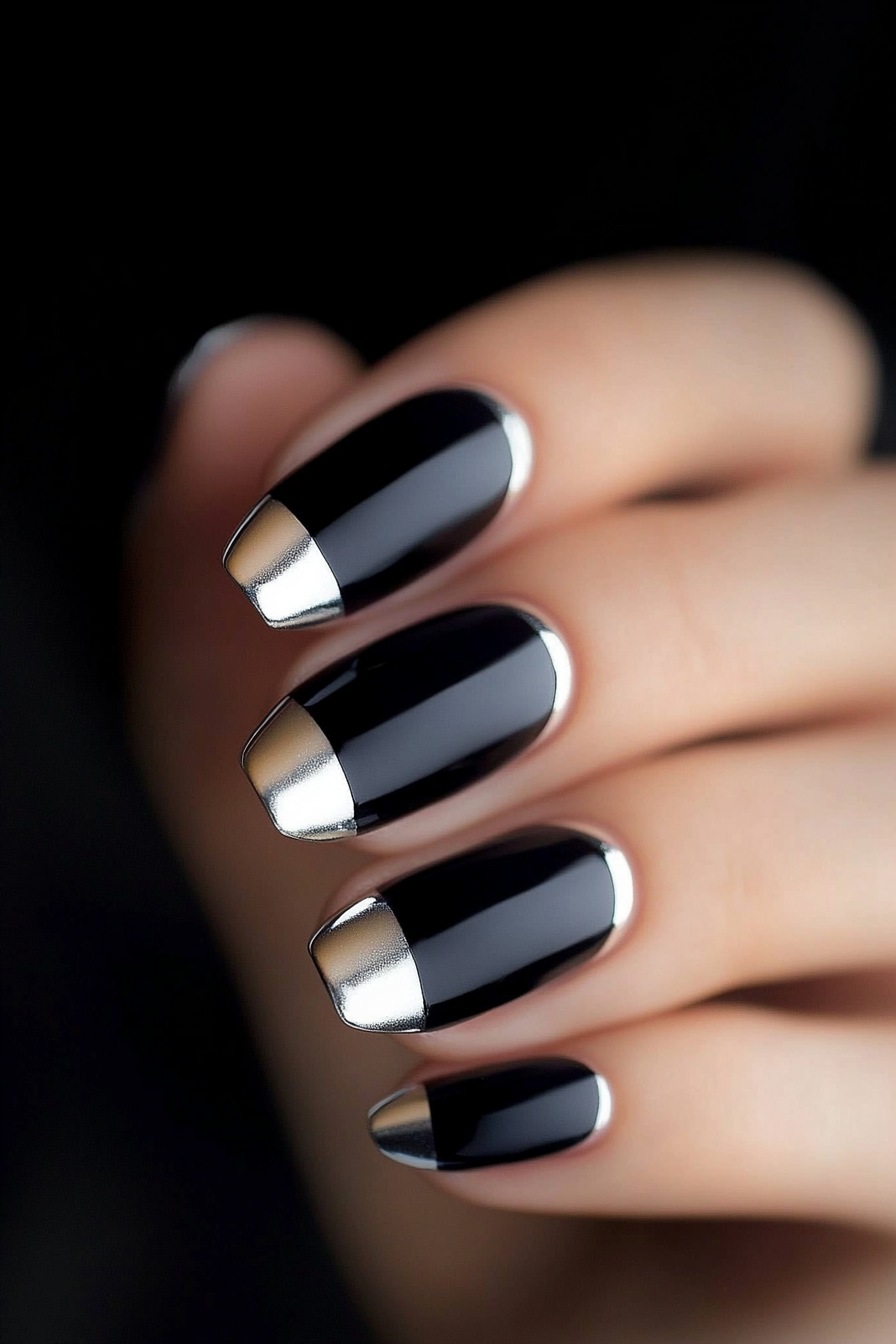 10. Minimalist Silver Accents (Black And Silver Nail Design Ideas) - Black And Silver Nail Design Ideas