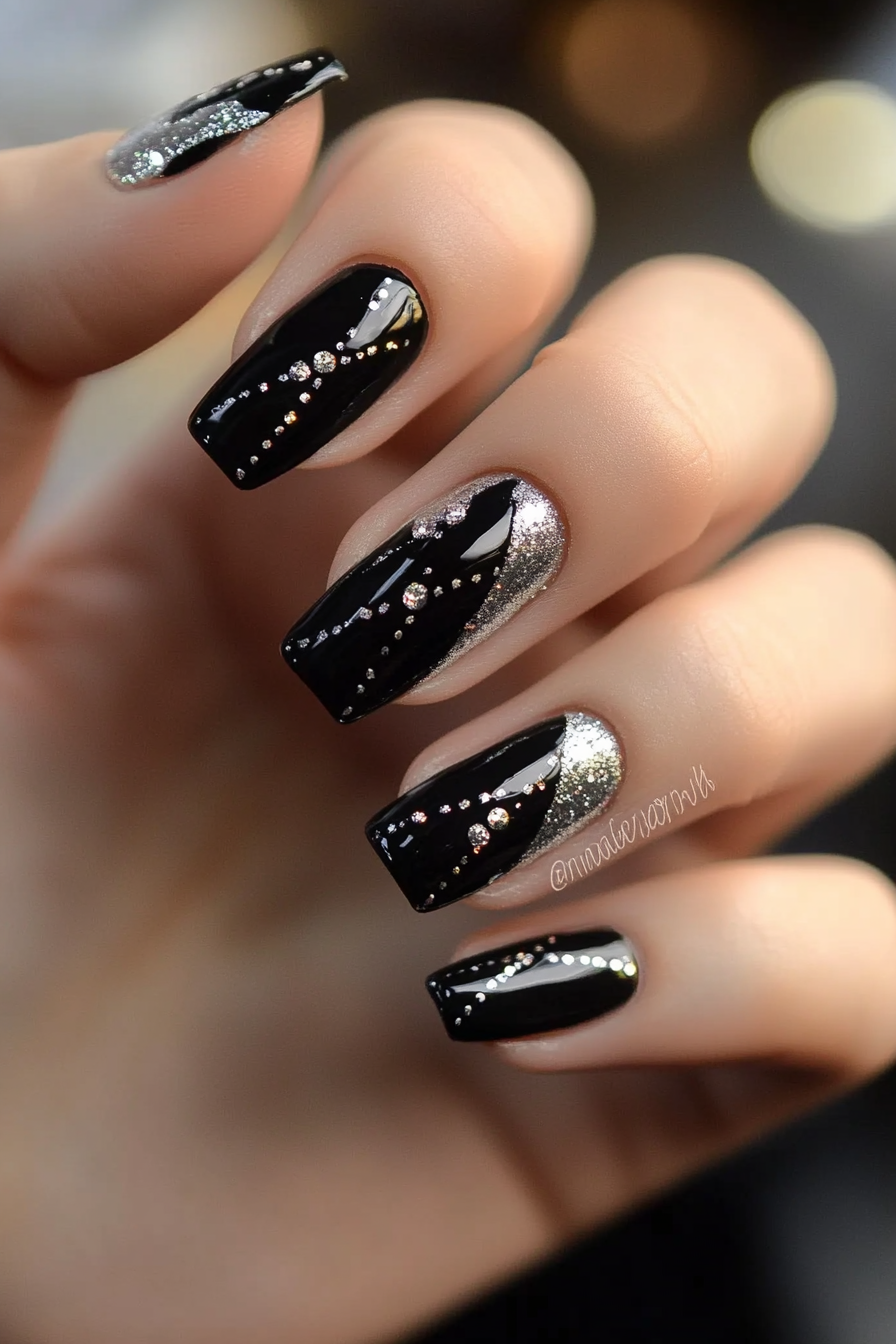 11. Silver Dotted Lines (Black And Silver Nail Design Ideas) - Black And Silver Nail Design Ideas