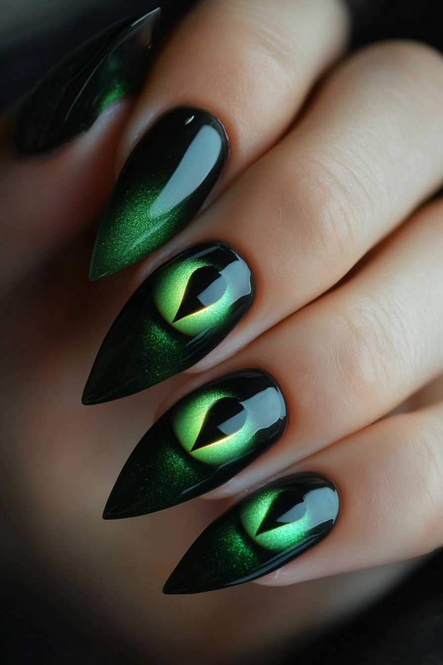4. Emerald Green Mirage (Cat Eye Nail Design Ideas) - Cat Eye Nail Design Ideas