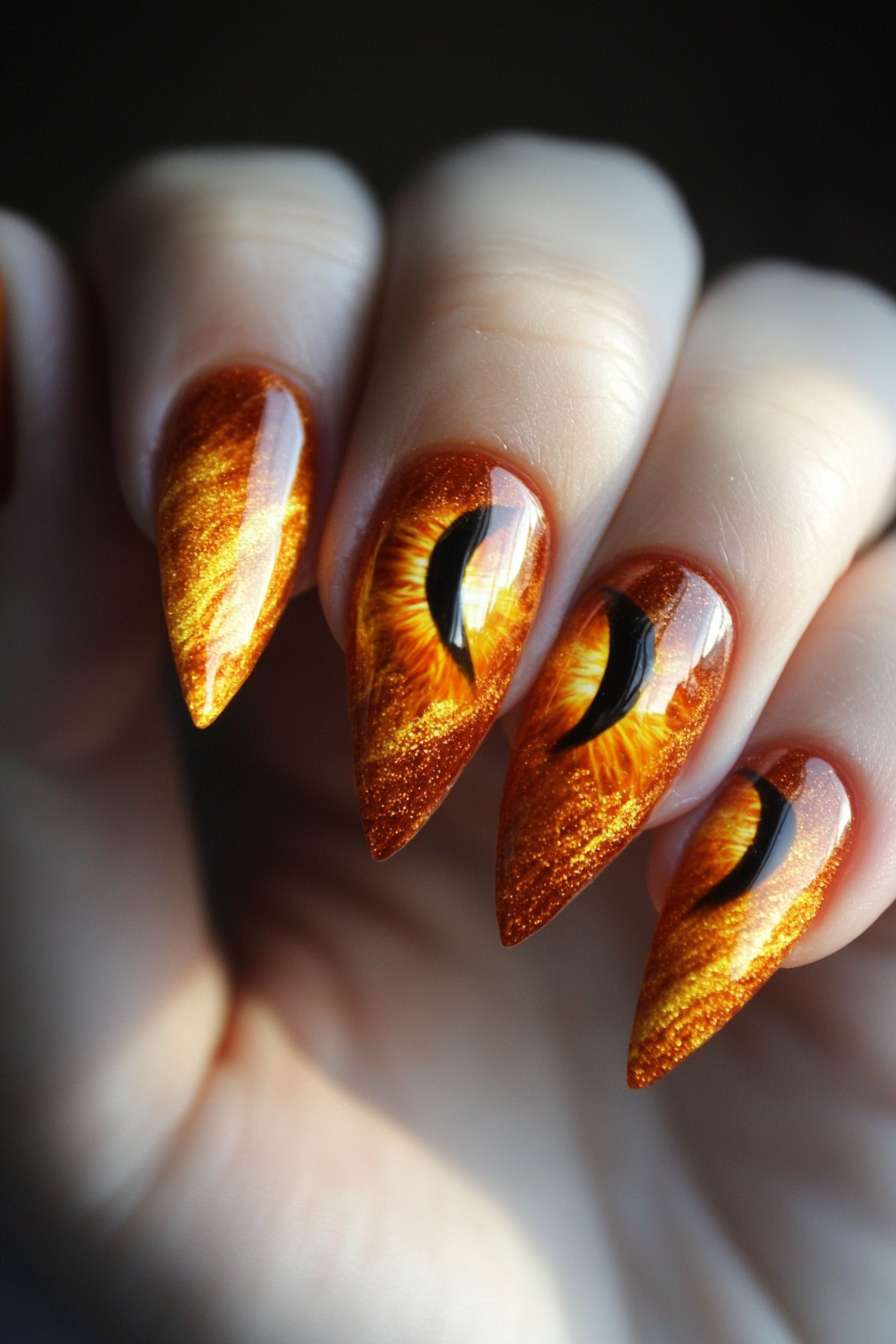 6. Vibrant Tangerine Glow (Cat Eye Nail Design Ideas) - Cat Eye Nail Design Ideas