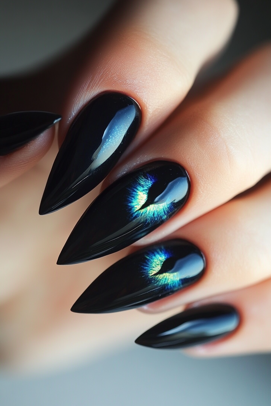 8. Midnight Black Cat Eye (Cat Eye Nail Design Ideas) - Cat Eye Nail Design Ideas