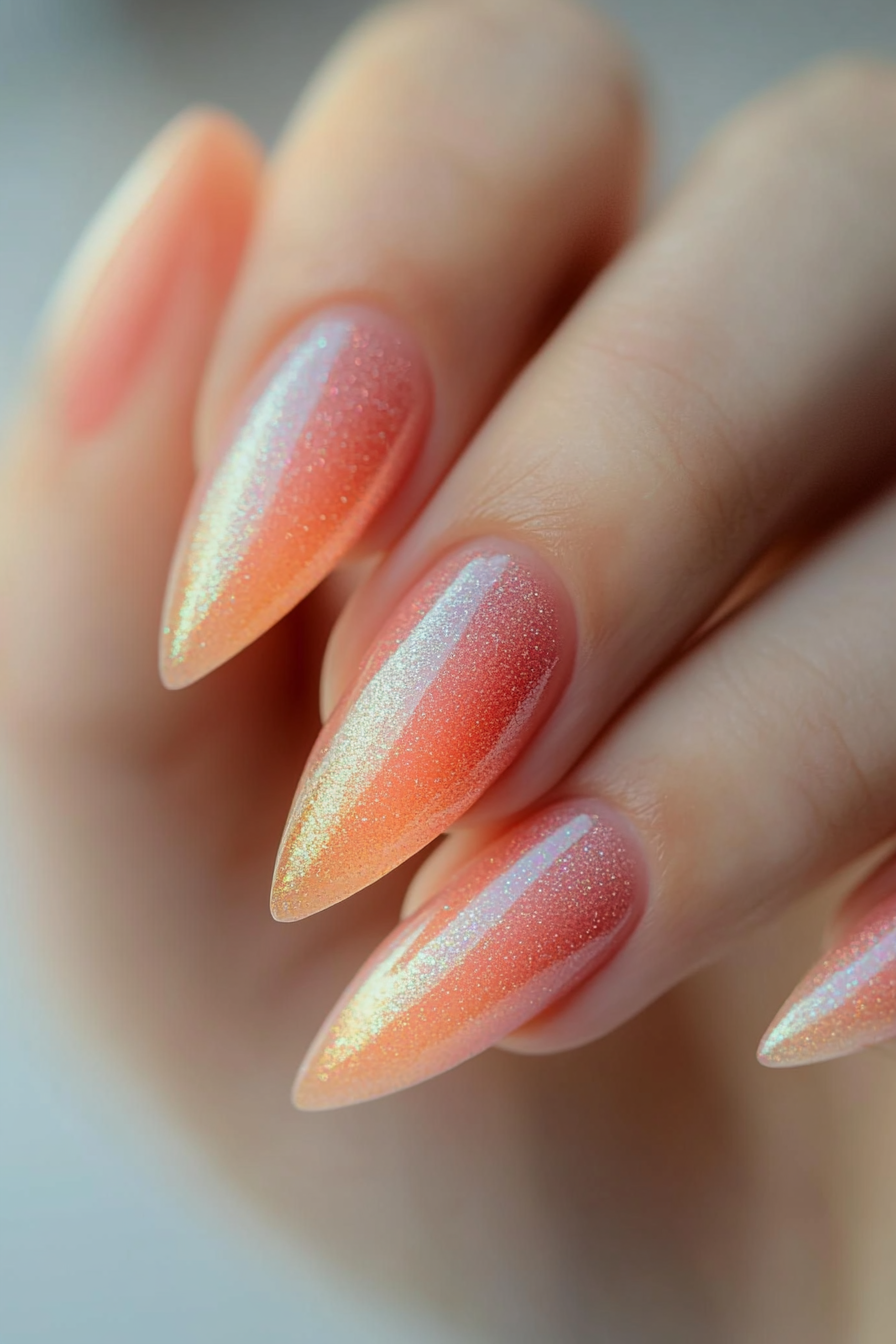11. Sunset Peach Shimmer (Cat Eye Nail Design Ideas) - Cat Eye Nail Design Ideas