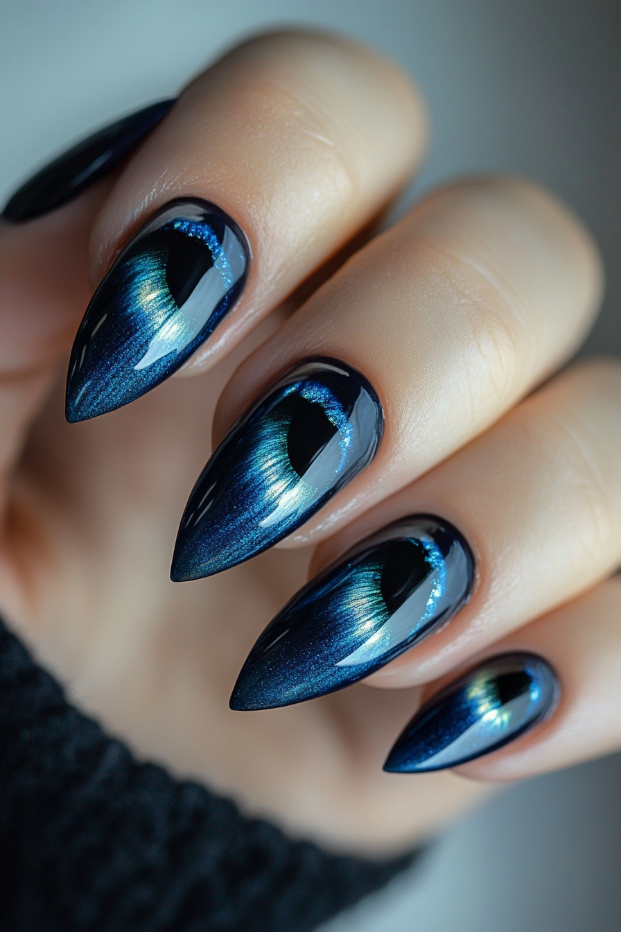 13. Cobalt Blue Cat Eye (Cat Eye Nail Design Ideas) - Cat Eye Nail Design Ideas