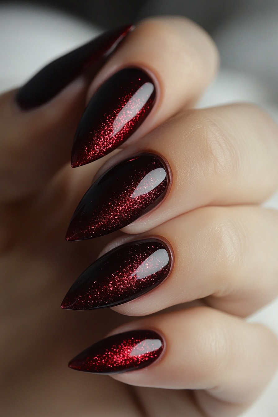 14. Ruby Red Glimmer (Cat Eye Nail Design Ideas) - Cat Eye Nail Design Ideas