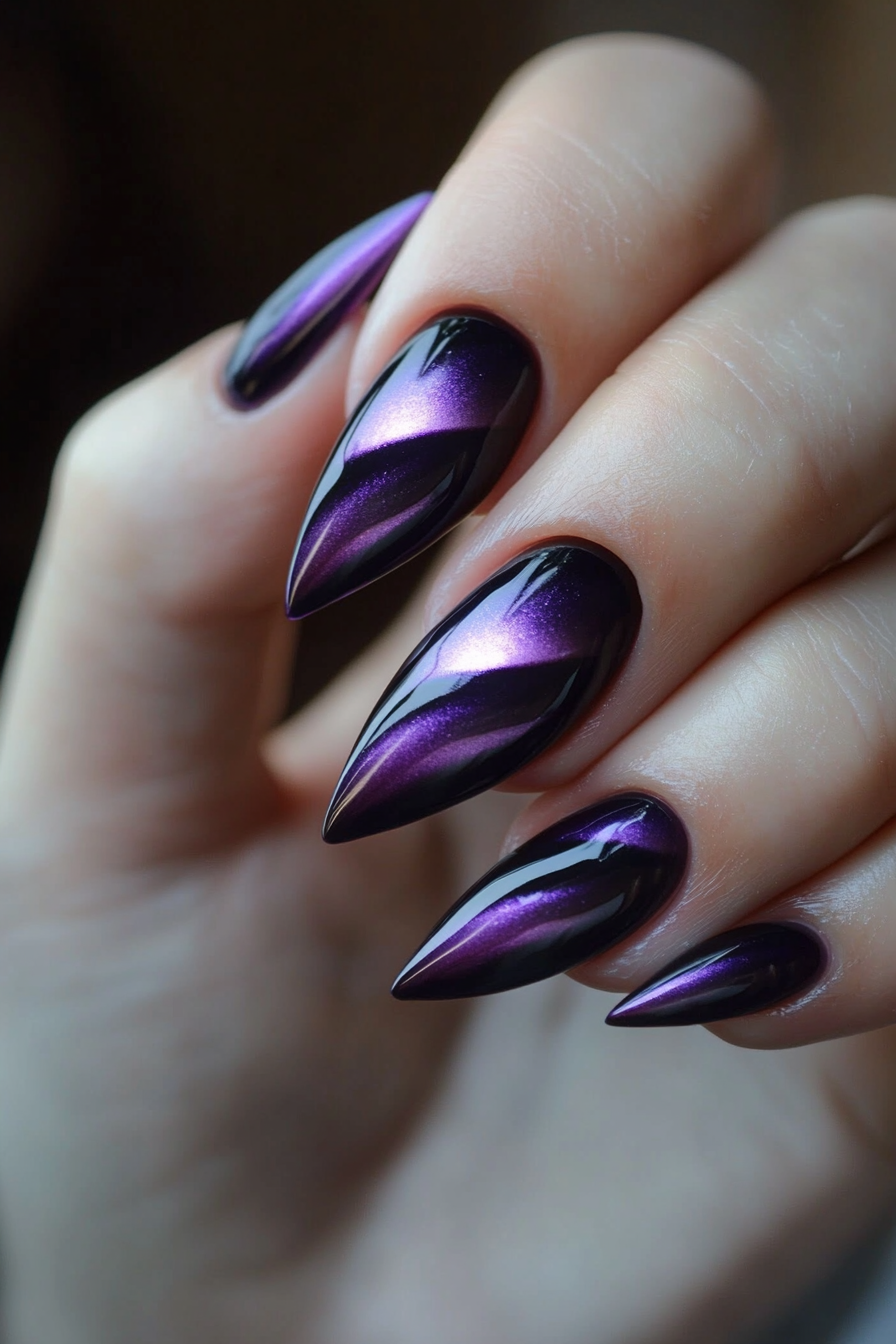 21. Electric Purple Shimmer (Cat Eye Nail Design Ideas) - Cat Eye Nail Design Ideas