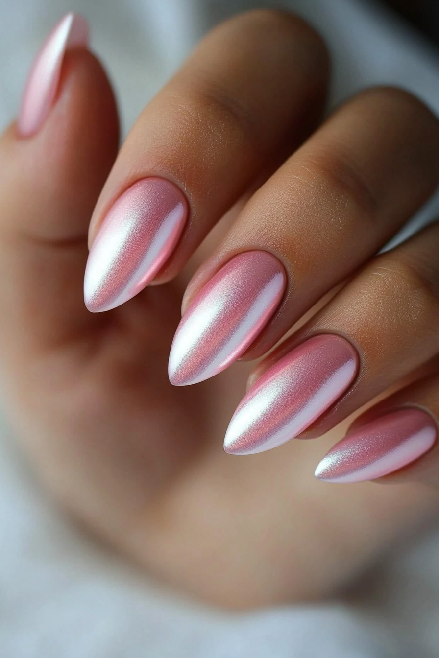 22. Soft Pink Glow (Cat Eye Nail Design Ideas) - Cat Eye Nail Design Ideas
