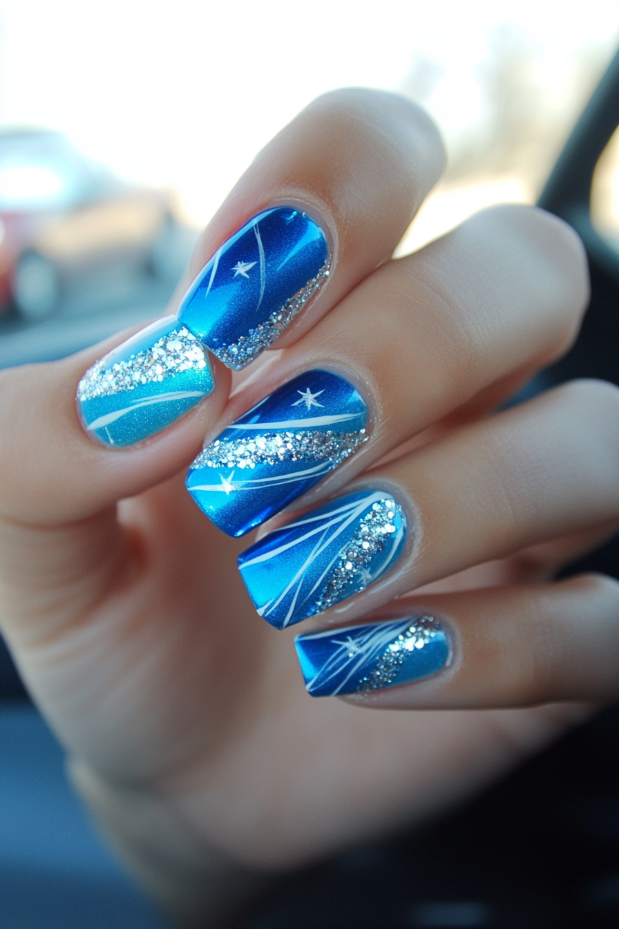 9. Electric Blue & Silver (Creative Nail Design Ideas) - Creative Nail Design Ideas