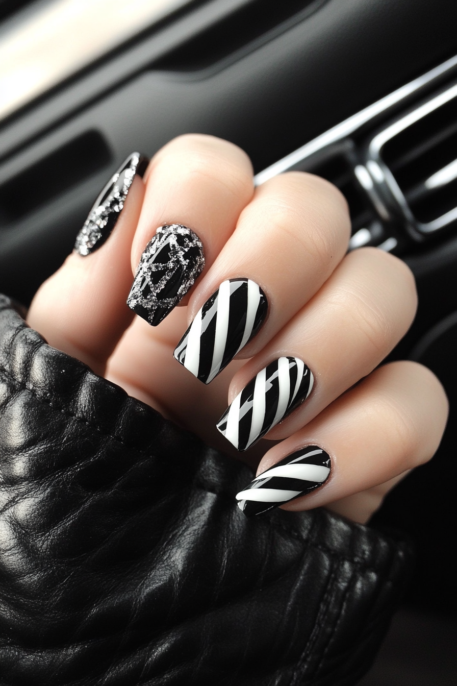 10. Black & White Elegance (Creative Nail Design Ideas) - Creative Nail Design Ideas
