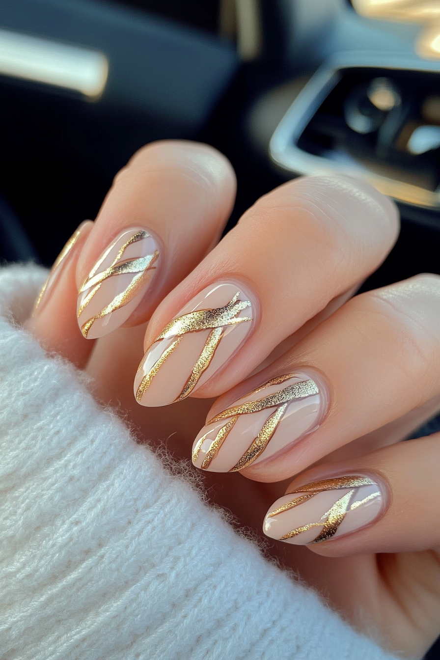 22. Golden Stripes (Creative Nail Design Ideas) - Creative Nail Design Ideas
