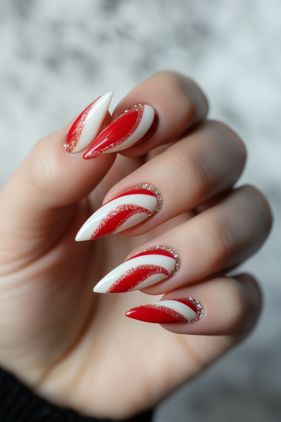 2. Candy Cane Stripes (Easy Christmas Nail Design Ideas) - Easy Christmas Nail Design Ideas