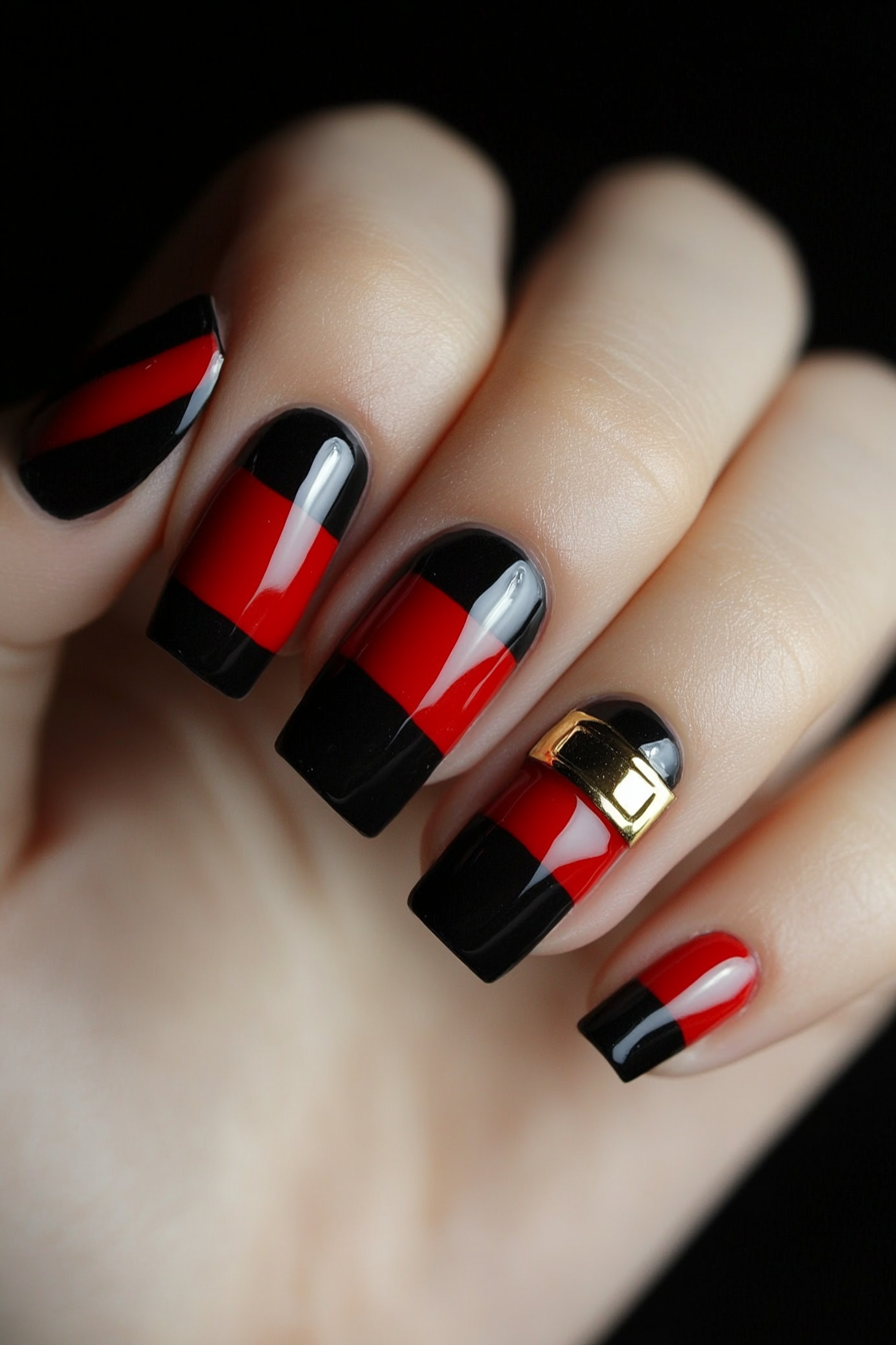 4. Santa’s Belt (Easy Christmas Nail Design Ideas) - Easy Christmas Nail Design Ideas